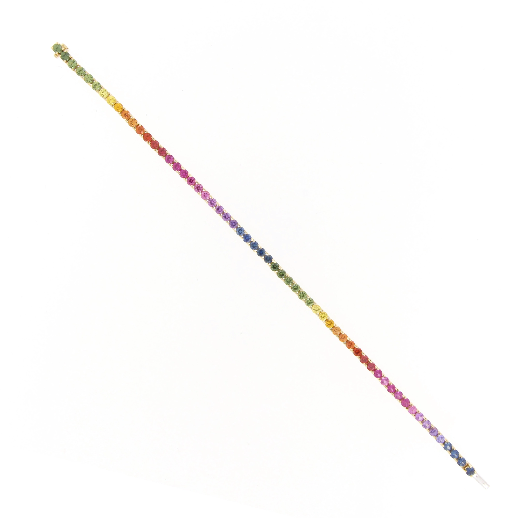 Round Rainbow Sapphire Ombré Tennis Bracelet in 18K Rose Gold
