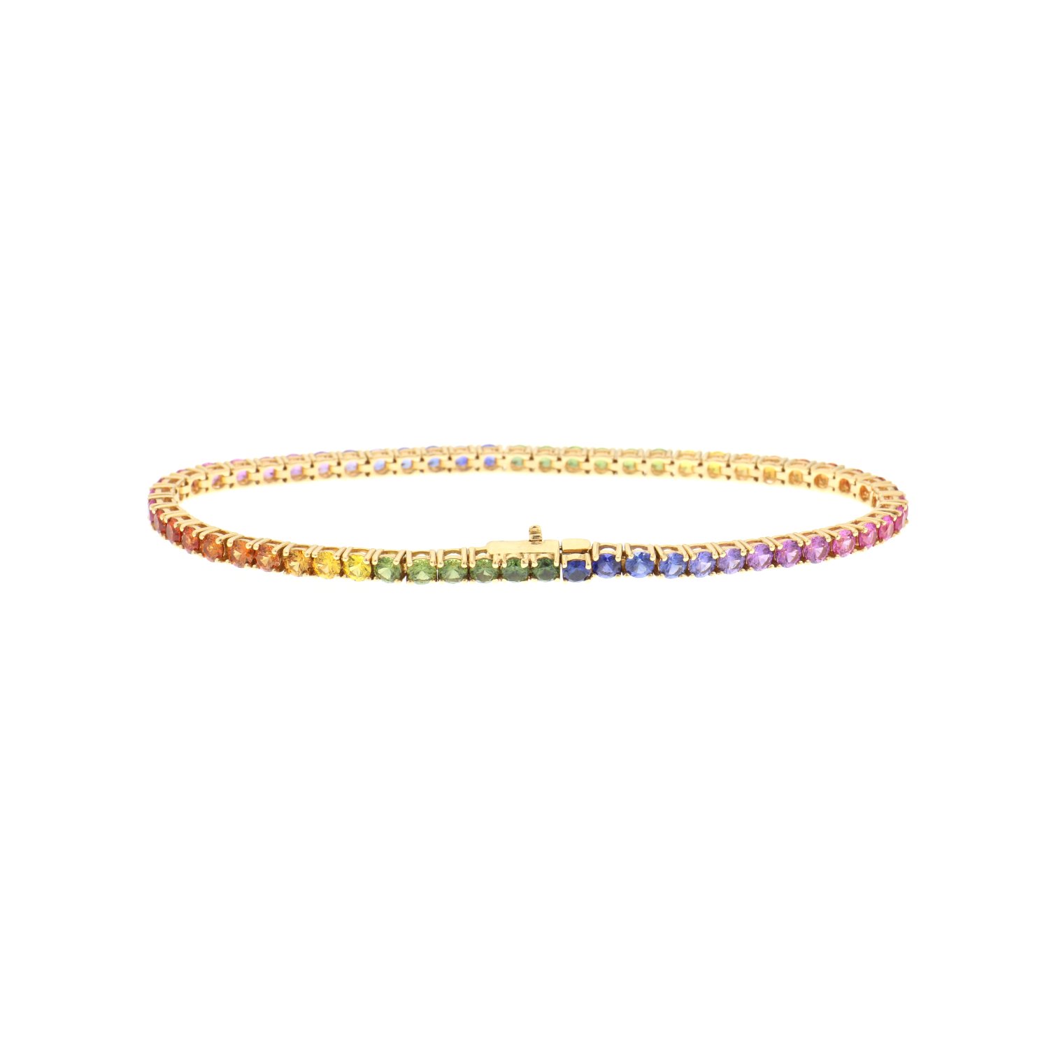 Round Rainbow Sapphire Ombré Tennis Bracelet in 18K Rose Gold