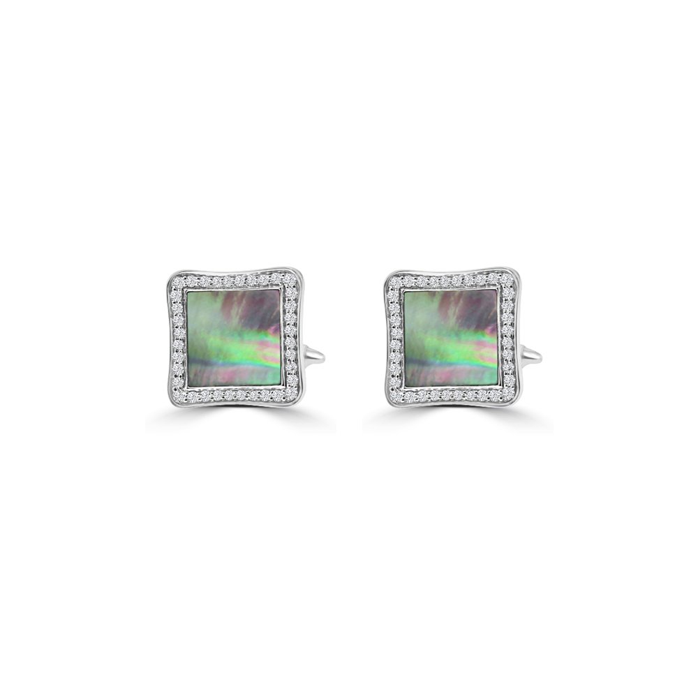 Black Mother of Pearl Diamond Square Cufflinks in 18K White Gold