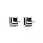 Black Agate Diamond Square Cufflinks in 18K White Gold