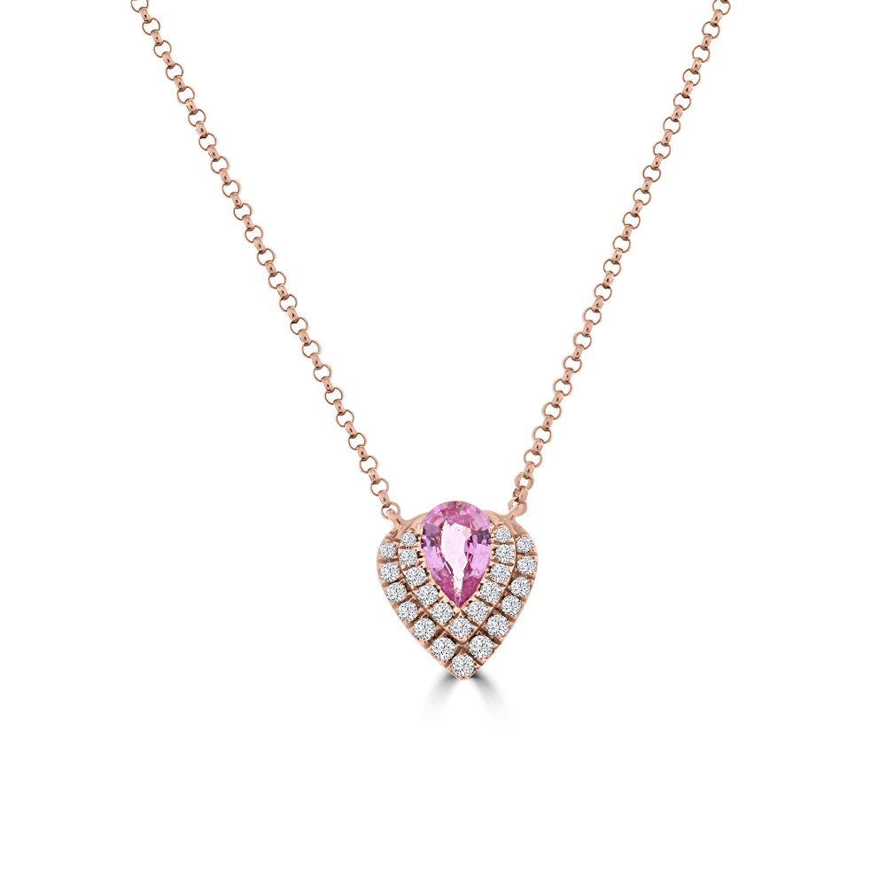 Pear Shaped Pink Sapphire Diamond Teardrop Pendant with Chain