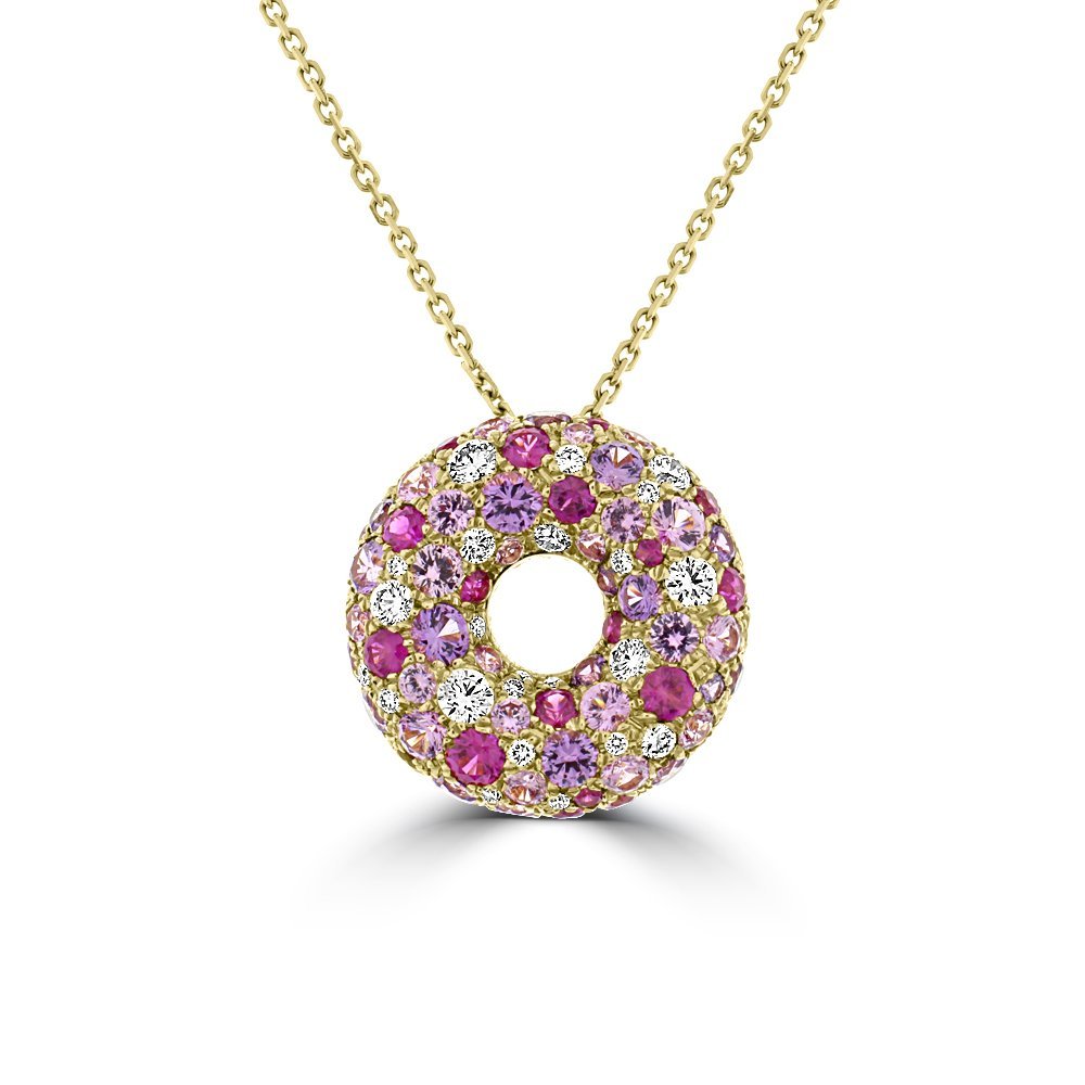 Rainbow Sapphire Diamond Donut Pendant with Chain