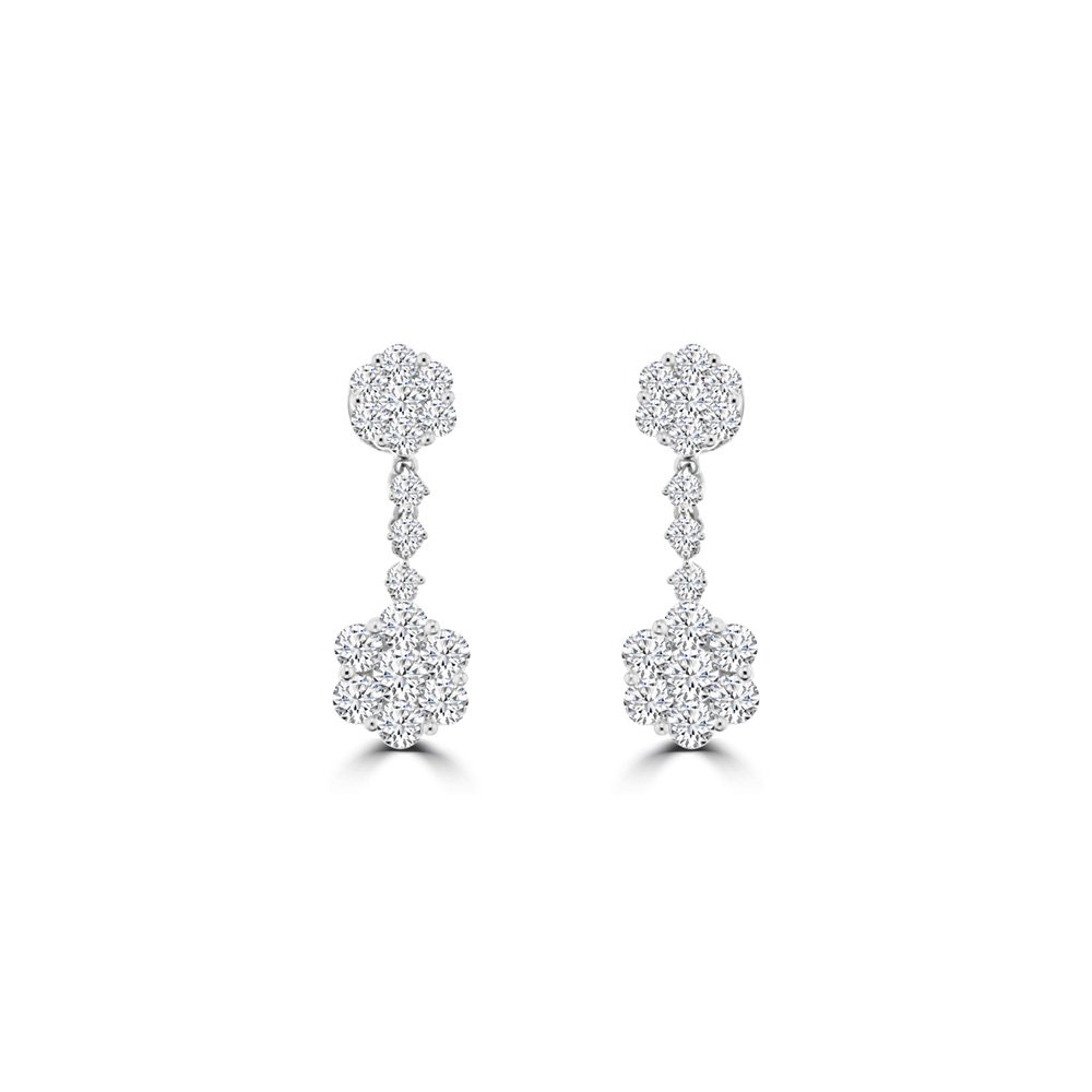 Diamond Daisy Cluster Drop Earrings