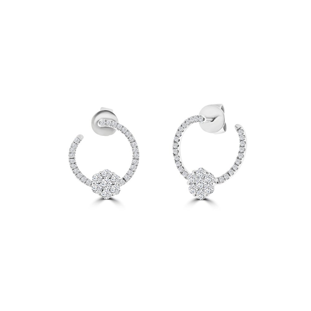 Diamond Daisy Cluster Front Hoop Earrings