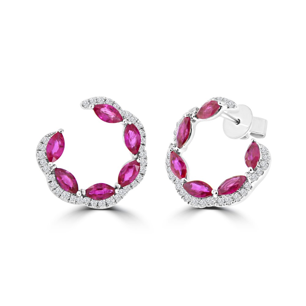 Marquise Cut Ruby Diamond Fancy Circle Front Hoop Earrings