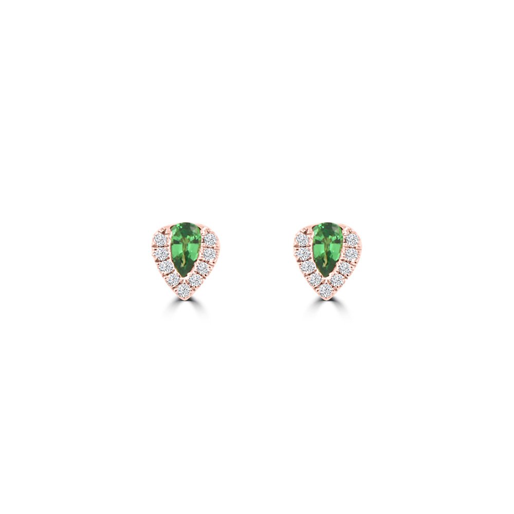 Pear Shaped Green Garnet Diamond Teardrop Stud Earrings