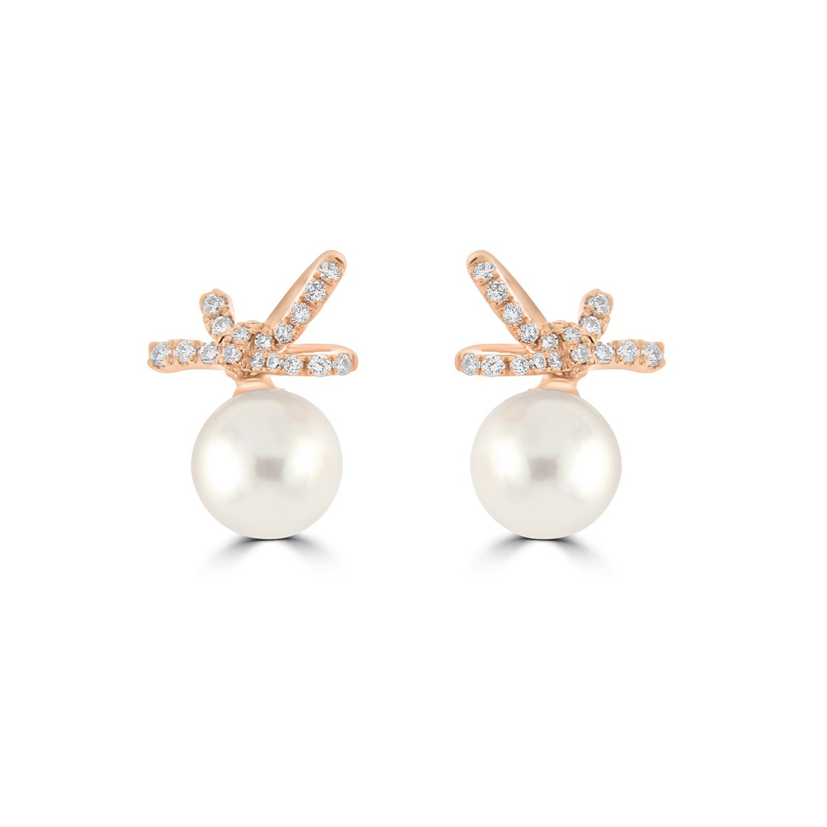 Akoya Pearl Diamond Bow Stud Earrings