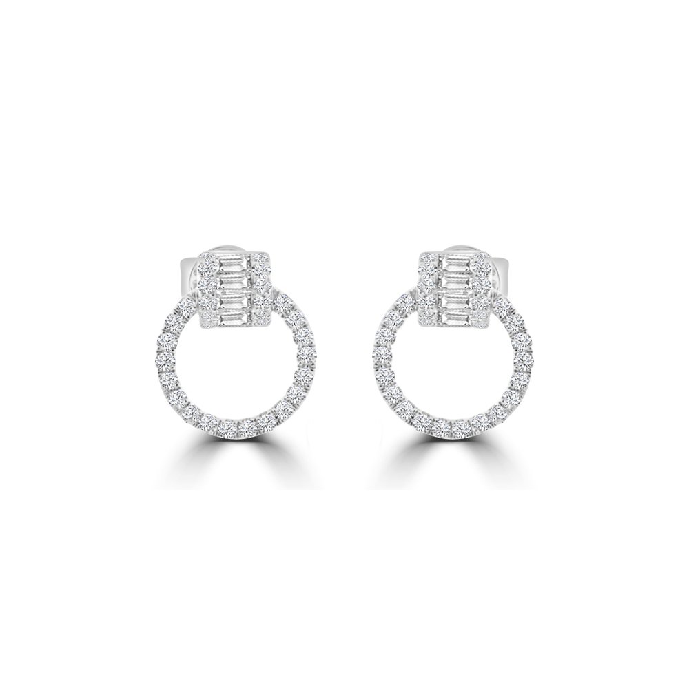 Baguette Diamond Open Circle Earrings