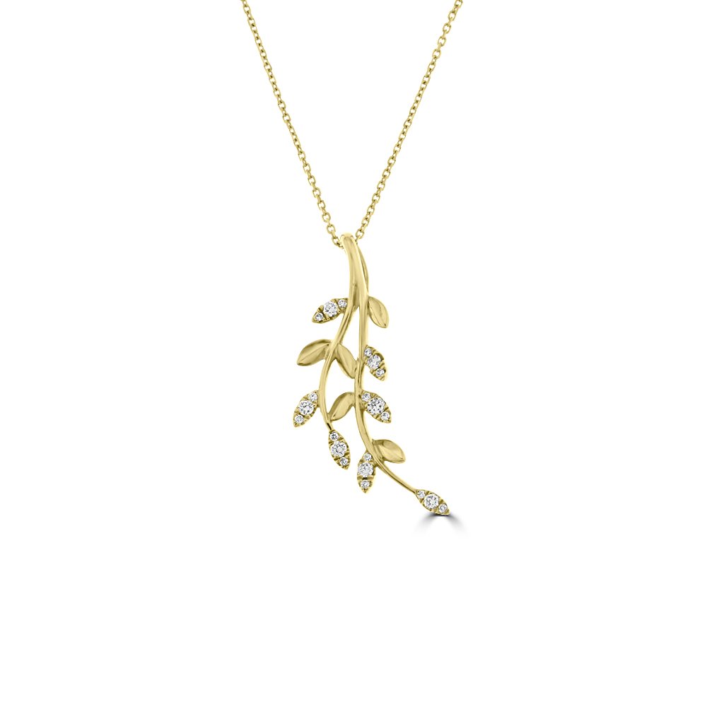 Diamond Olive Branch Drop Pendant with Chain