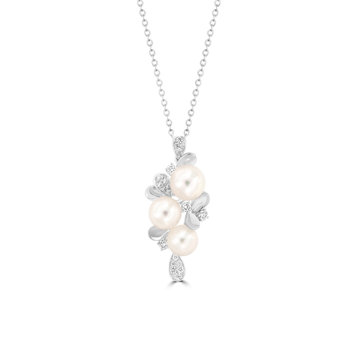 Akoya Pearl Diamond Cluster Drop Pendant with Chain