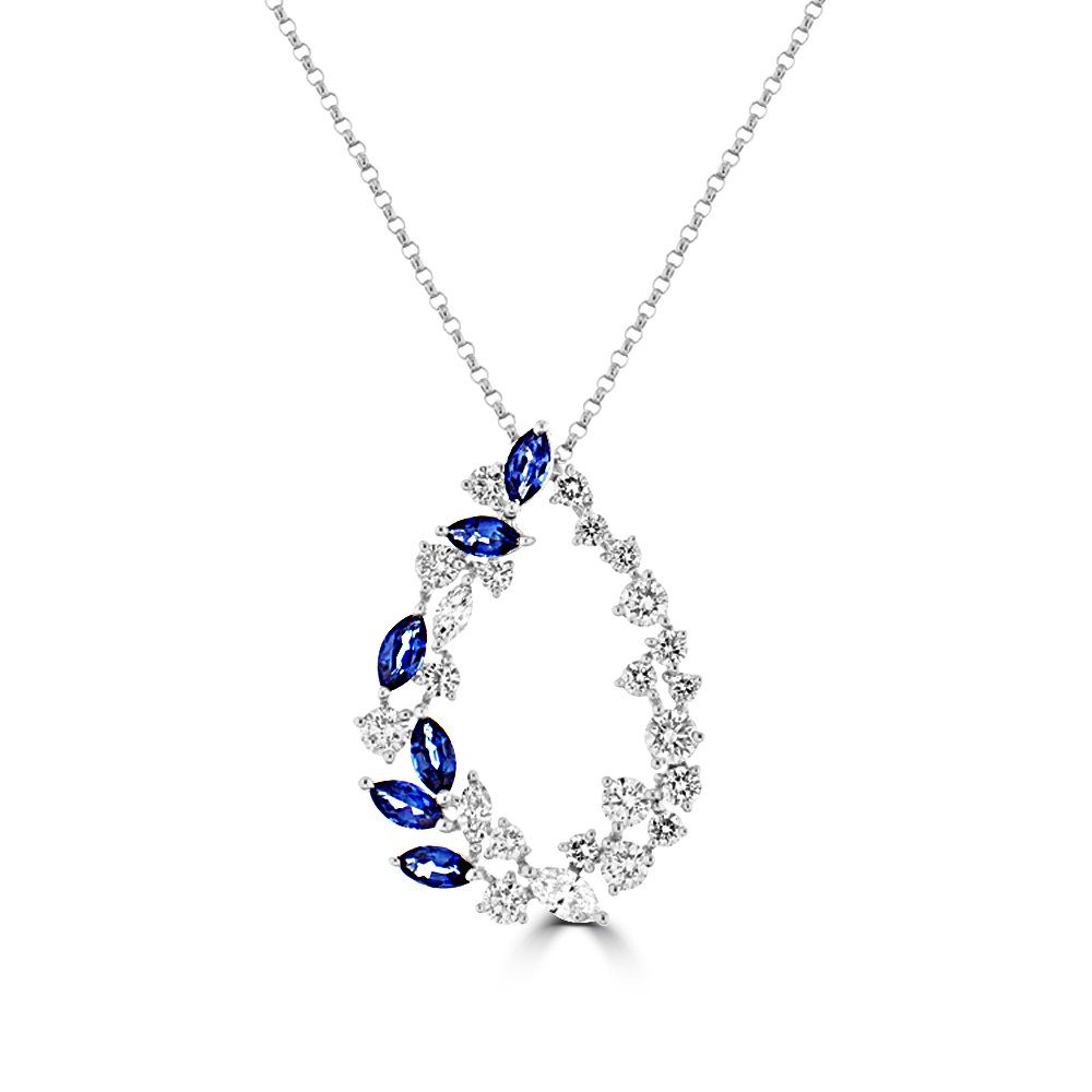 Sapphire Diamond Open Dewdrop Pendant with Chain