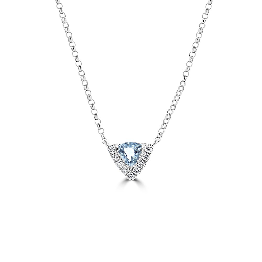Trilliant Shaped Aquamarine Diamond Pendant with Chain