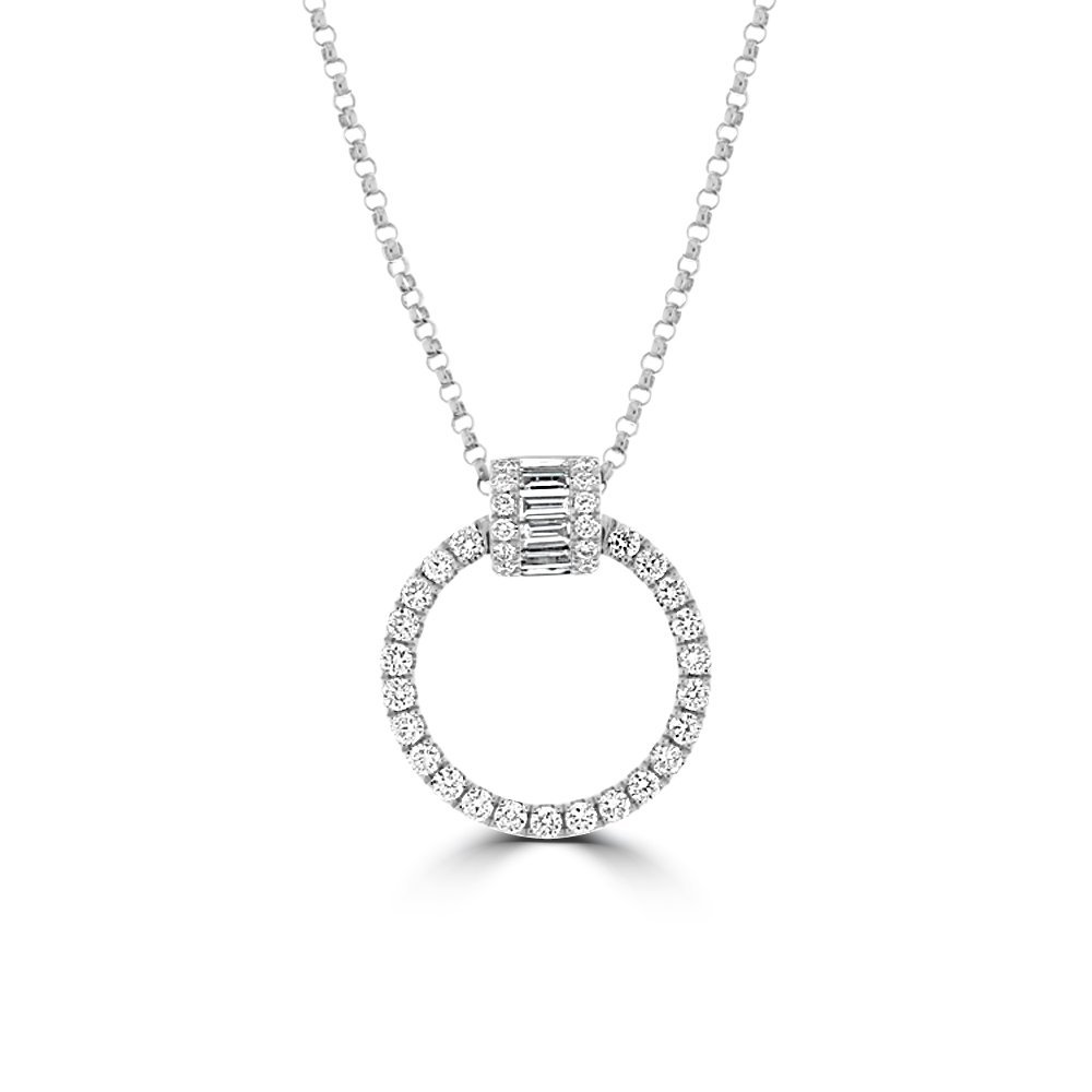 Baguette Diamond Open Circle Pendant with Chain