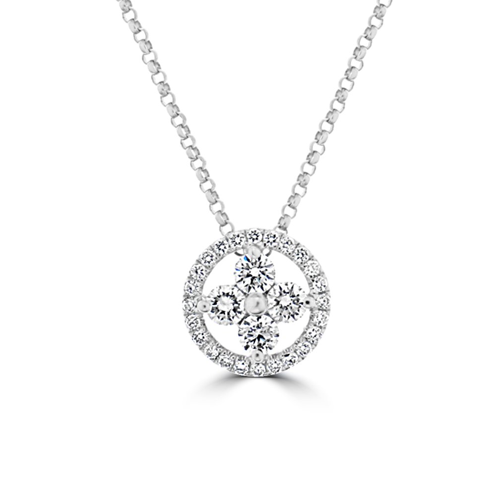 Diamond Floral Cluster Open Circle Pendant with Chain