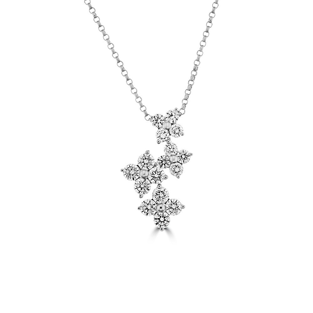 Diamond Floral Cluster Drop Pendant with Chain