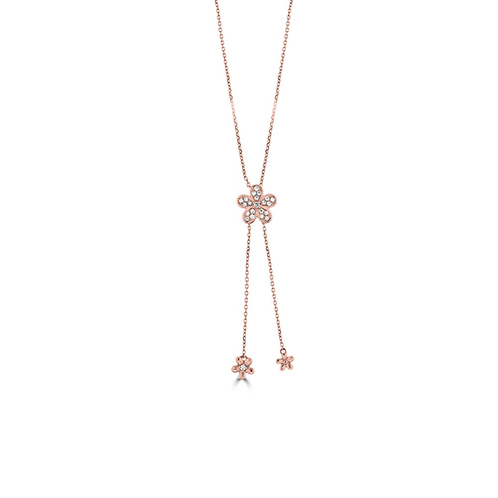 Diamond Flowers Drop Pendant with Chain