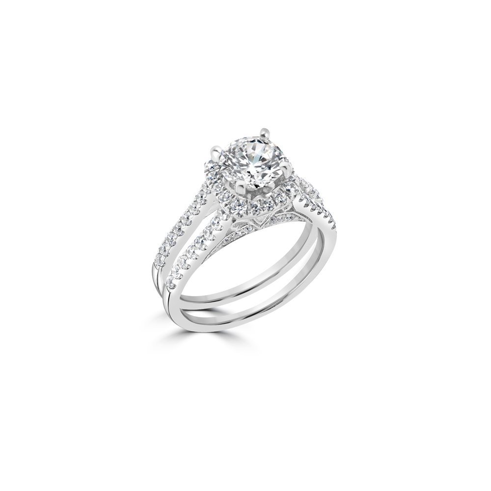 Diamond Halo Double Band Engagement Ring