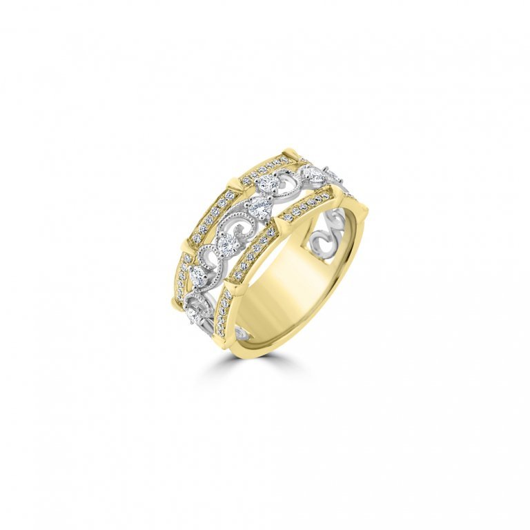 Diamond Filigree Openwork Ring in 18K White Gold, 18K Yellow Gold