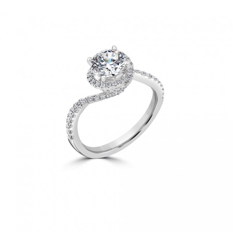 Diamond Halo Bypass Engagement Ring in 14K White Gold