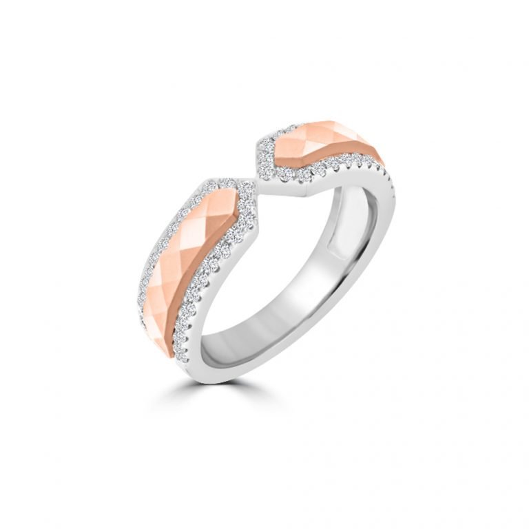 Diamond Pavé Geometric Ring in 18K White Gold, 18K Rose Gold