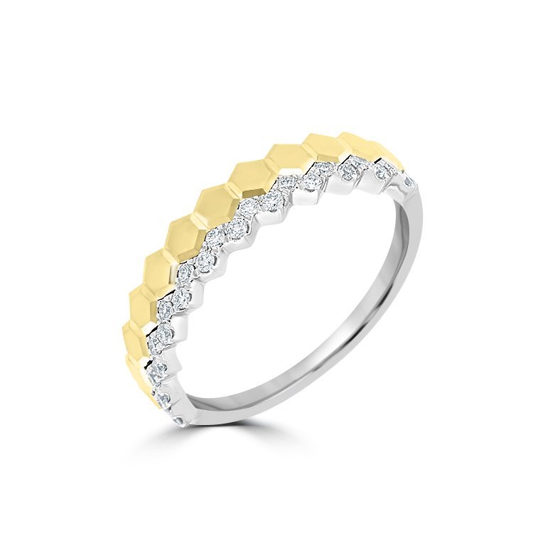 Diamond Hexagonal Half Eternity Ring in 18K White Gold, 18K Yellow Gold