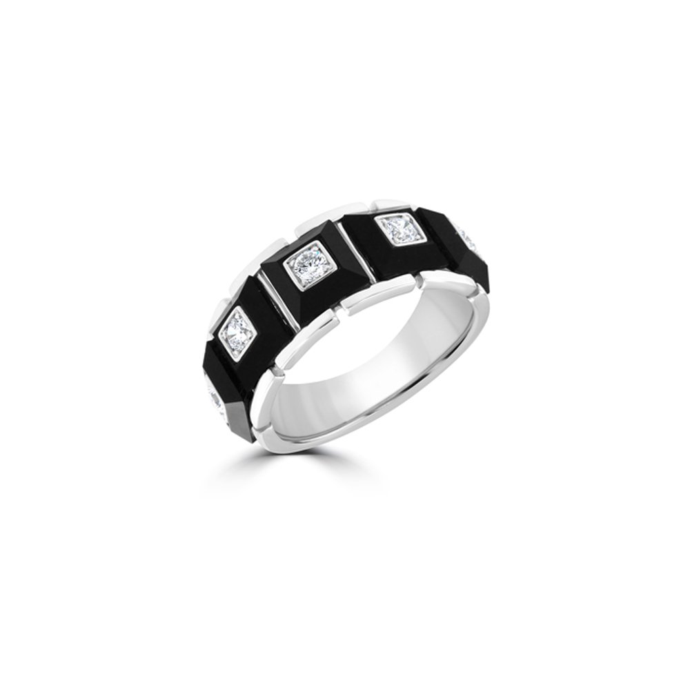 Black Agate Grid Diamond Ring