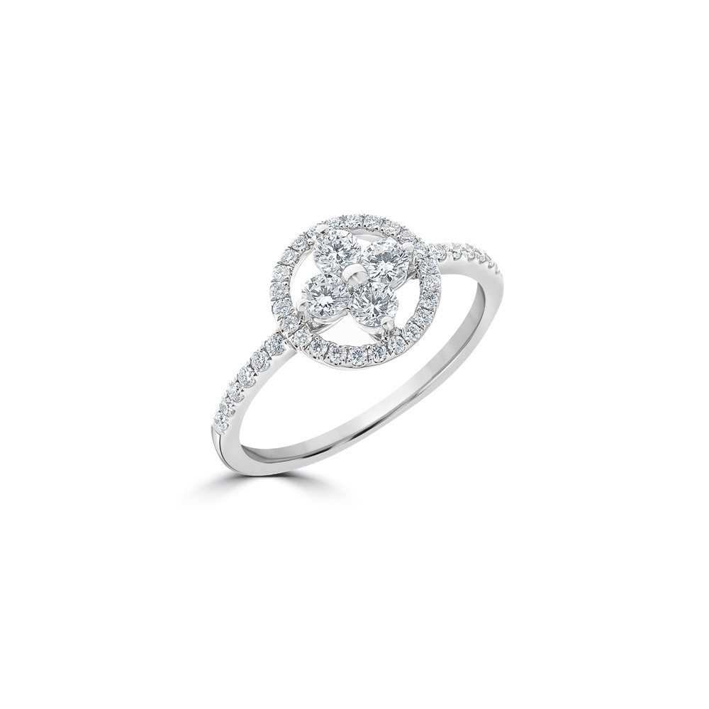 Diamond Floral Cluster Open Circle Ring