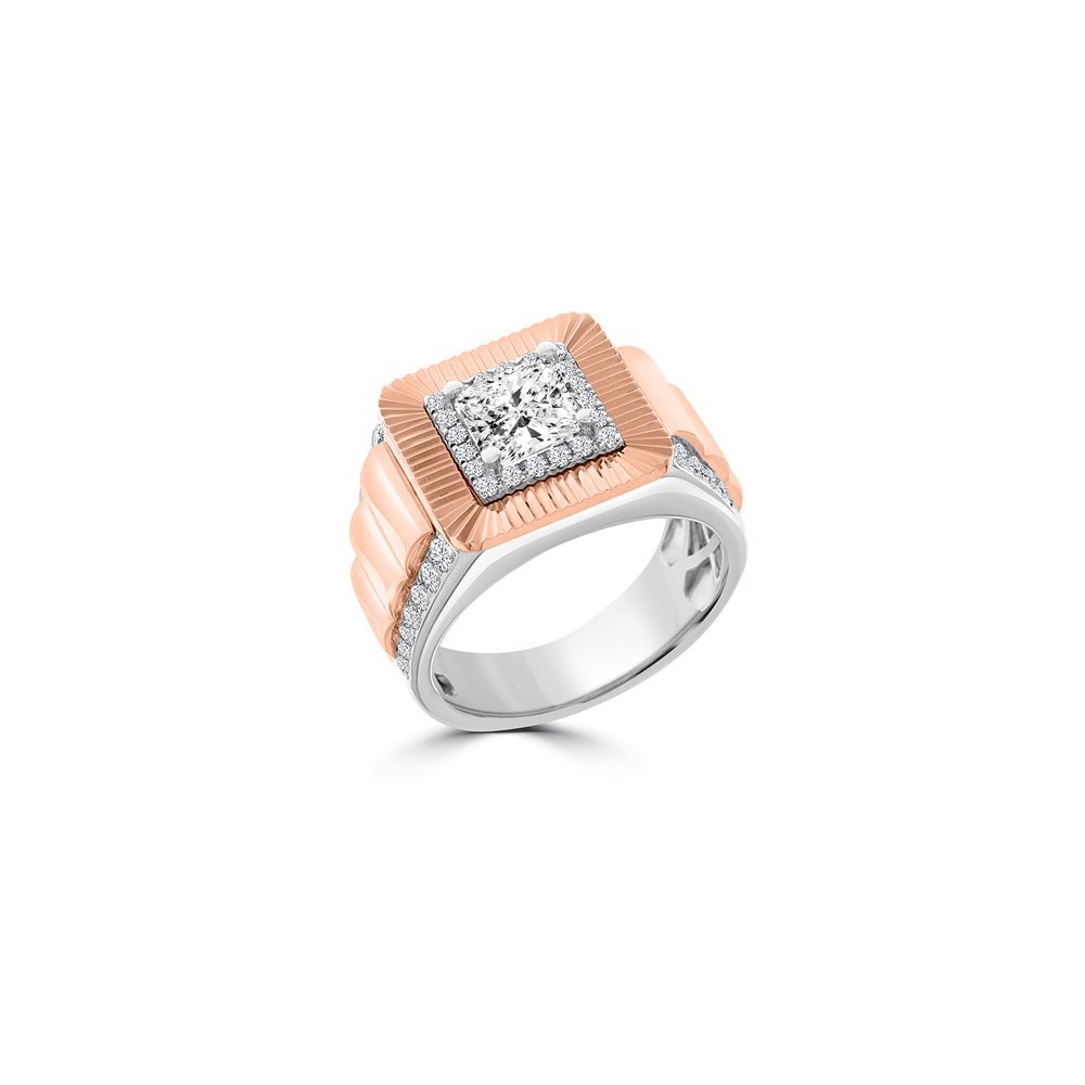 Diamond Square Grosgrain Ribbed Halo Ring in 18K White Gold, 18K Rose Gold
