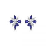 Marquise Cut Sapphire Diamond Corsage Earrings in 18K White Gold