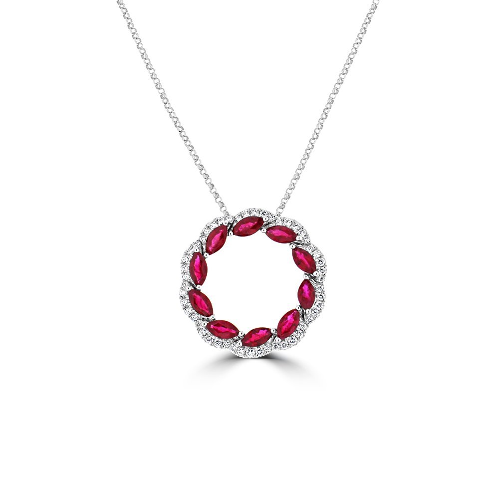 Marquise Cut Ruby Diamond Fancy Circle Pendant with Chain