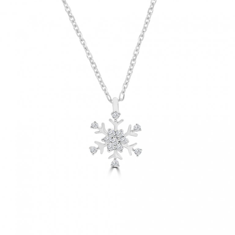 Diamond Snowflake Pendant with Chain in 18K White Gold