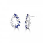 Sapphire Diamond Open Dewdrop Earrings in 18K White Gold
