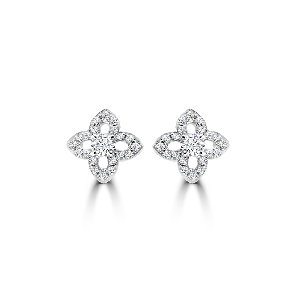 Diamond Open Petal Floral Stud Earrings