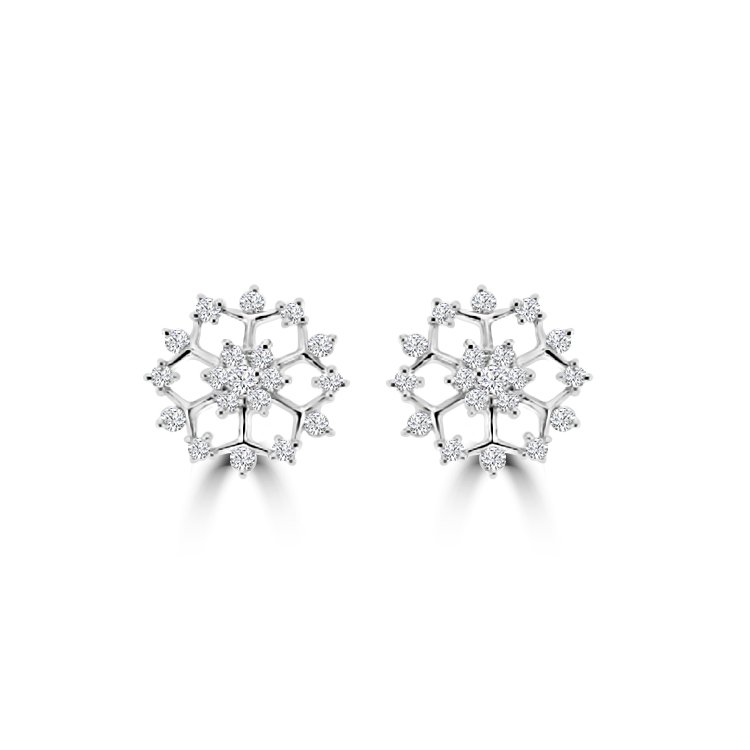 Diamond Snowflake Stud Earrings in 18K White Gold