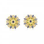Multicolor Sapphire Green Garnet Diamond Kaleidoscope Earrings in 18k Yellow Gold