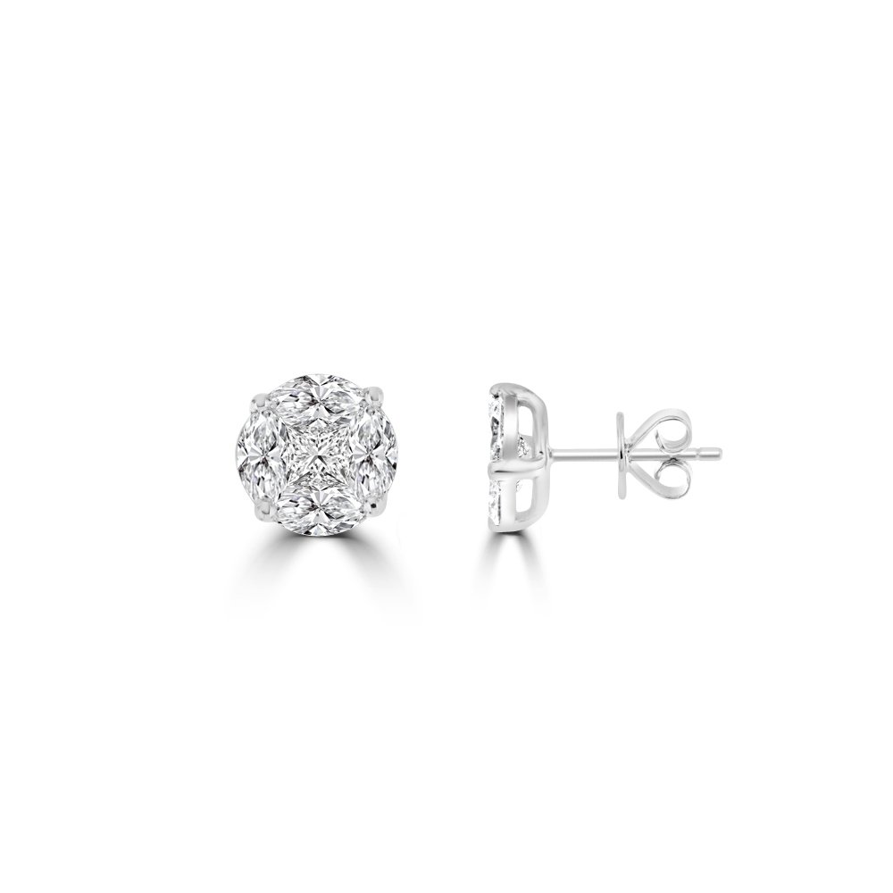 Diamond Round Cluster Stud Earrings (L)