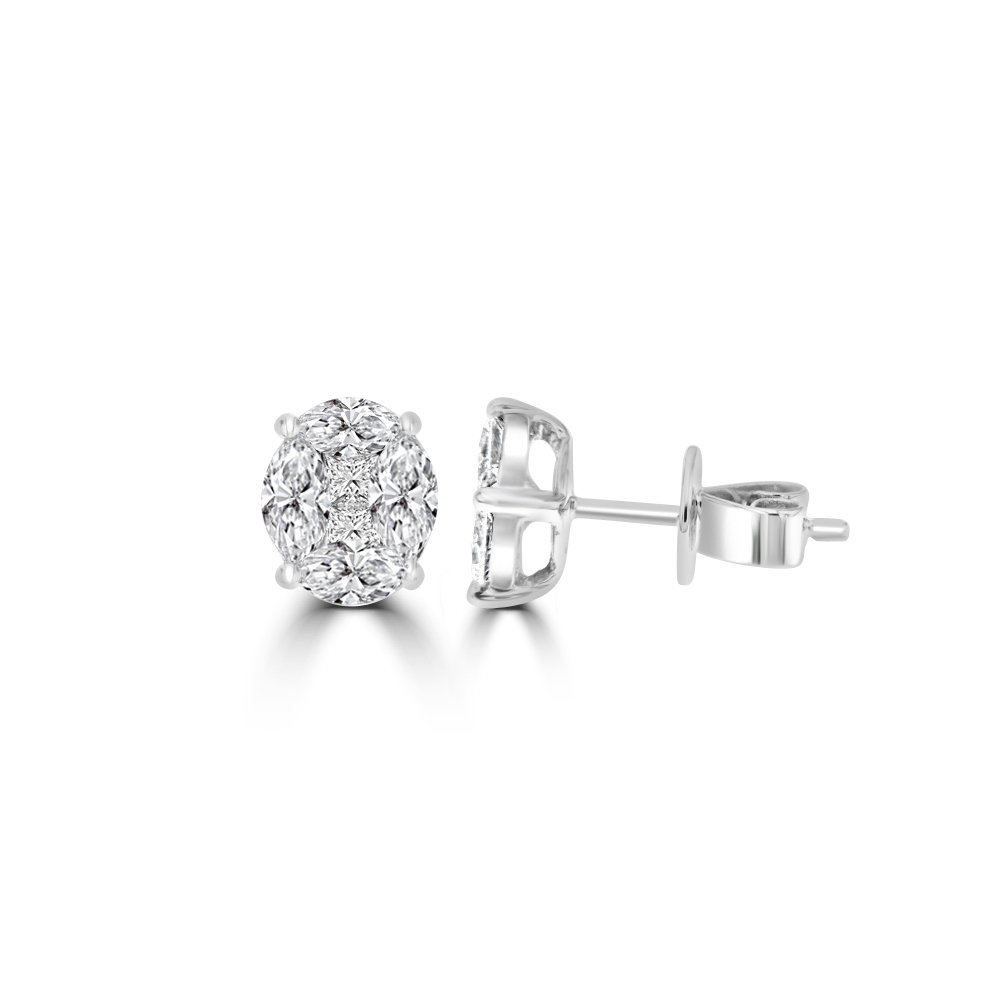 Diamond Oval Cluster Stud Earrings