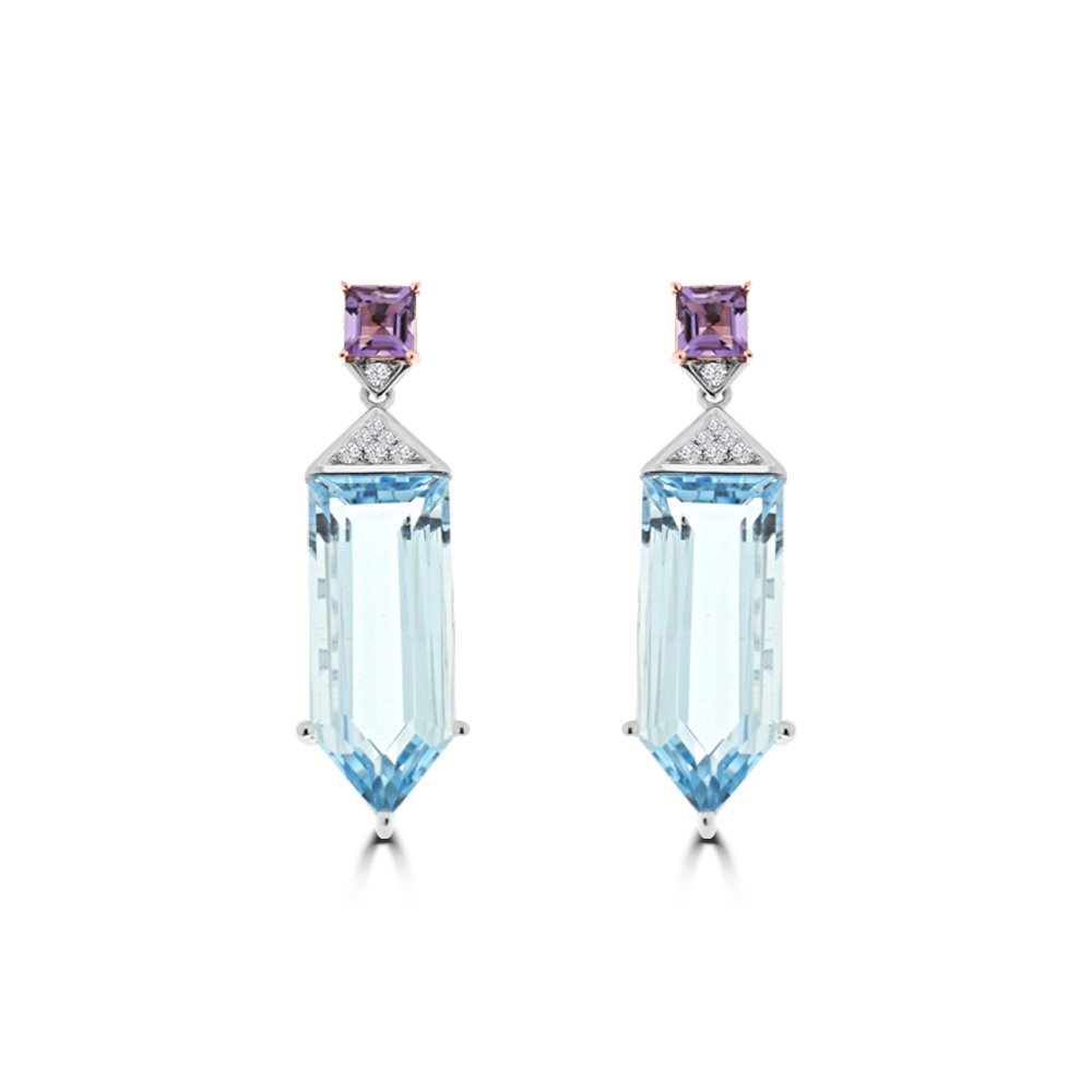 Amethyst Blue Topaz Diamond Drop Earrings