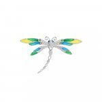 Green Garnet Yellow Sapphire Diamond Enamel Dragonfly Brooch in 18K White Gold