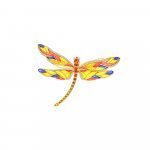 Rainbow Sapphire Diamond Enamel Dragonfly Brooch in 18K Yellow Gold