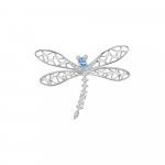 Aquamarine Diamond Dragonfly Brooch in 18K White Gold