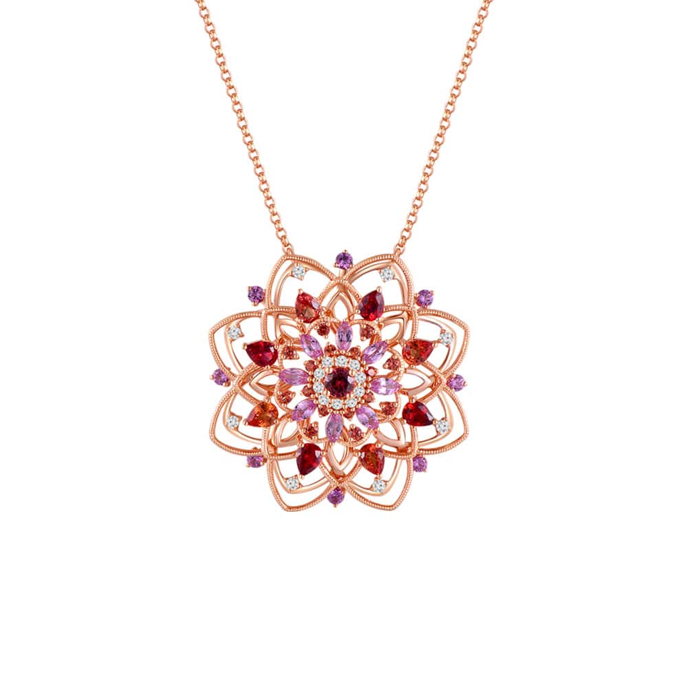 Multicolour Sapphire Diamond Kaleidoscope Pendant with Chain
