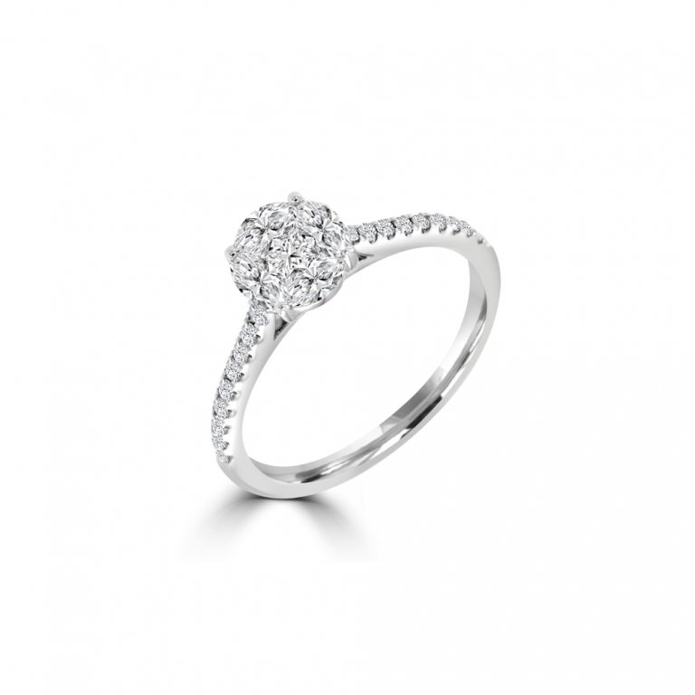 Diamond Round Cluster Pavé Ring (M) in 18K White Gold