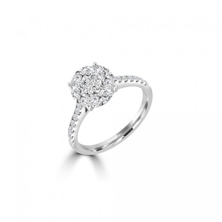 Diamond Round Cluster Pavé Ring (L) in 18K White Gold