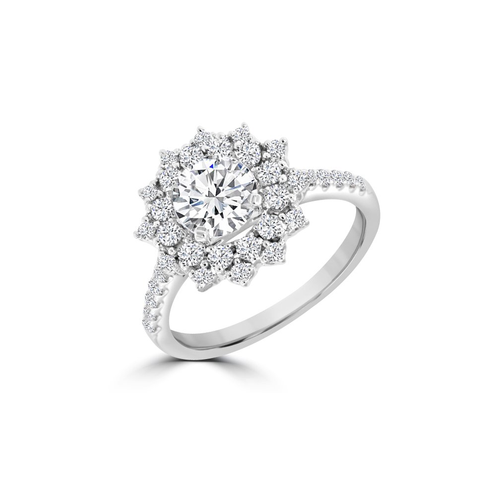 Diamond Flower Cluster Halo Engagement Ring