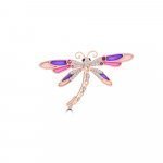 Multi Sapphire Diamond Enamel Dragonfly Brooch in 18K Rose Gold