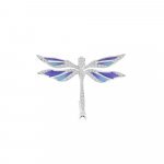 Diamond Enamel Dragonfly Brooch in 18K White Gold