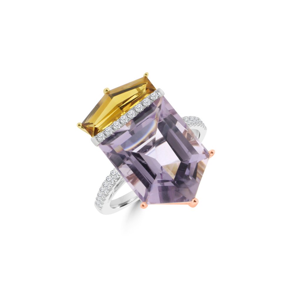 Amethyst Citrine Diamond Cocktail Ring