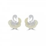 Mother of Pearl Diamond Swan Earrings in 18K White Gold