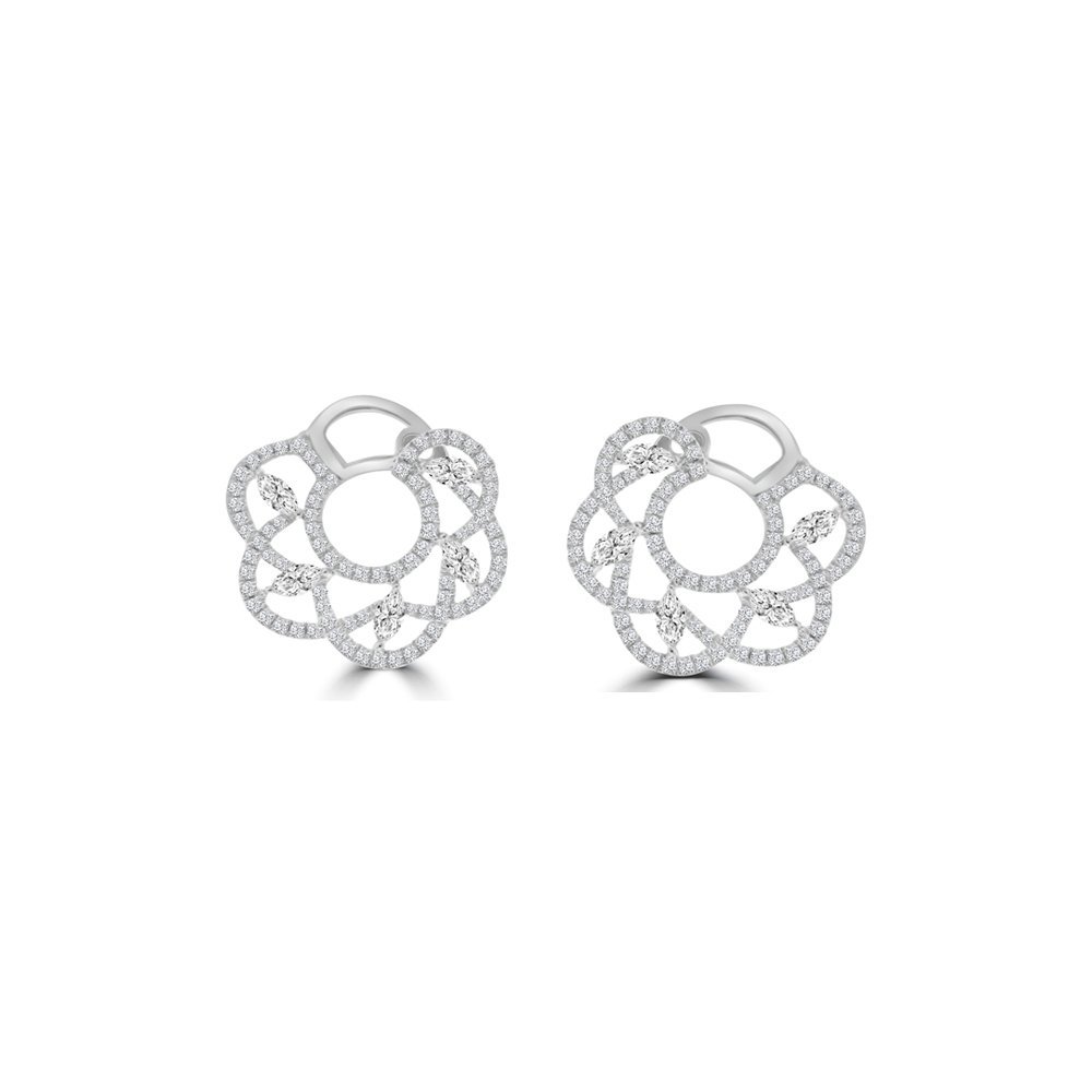 Marquise Diamond Floral Lace Front Hoop Earrings